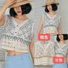 批发2026春夏纯棉民族风复古绣花流苏背心女云南穿搭镂空开衫针织马甲