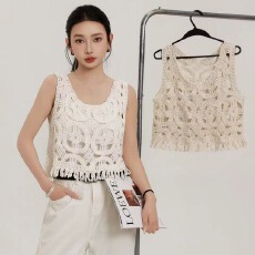 批发2026夏季纯棉辣妹镂空无袖罩衫外穿<b class='q'>设计</b>感小众白色马甲上衣背心