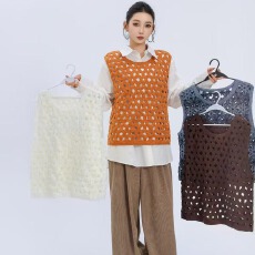 批发2026春夏韩版通勤学院风气质镂空背心叠穿糖果色洋气上衣马甲