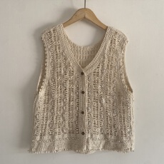批发实拍 2026春夏纯棉波西米亚流苏蕾丝钩花钉珠V领针织叠穿马甲背心