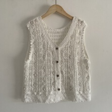 批发实拍 2026春夏纯棉波西米亚流苏蕾丝钩花钉珠V领针织叠穿马甲背心