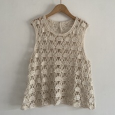 批发实拍 2026春夏新款纯棉法式辣妹镂空钩花钉珠V领针织叠穿马甲背心