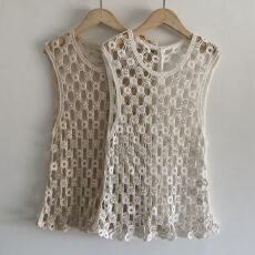 批发实拍 2026春<b class='q'>夏</b>新款纯棉法式辣妹镂空钩花钉珠V领针织叠穿马甲背心