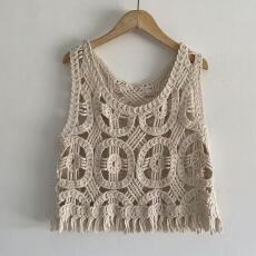 批发实拍 2026春夏纯色钩花镂空针织衫<b class='q'>宽松</b>无袖吊带背心外搭外穿背心