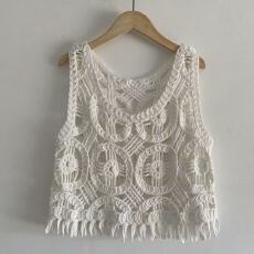 批发实拍 2026春夏纯色钩花镂空针织衫<b class='q'>宽松</b>无袖吊带背心外搭外穿背心