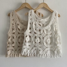 批发实拍 2026春夏纯色钩花镂空针织衫<b class='q'>宽松</b>无袖吊带背心外搭外穿背心