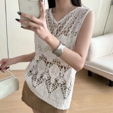 批发2026夏季欧式钩花镂空纯棉背心吊带女百搭叠穿坎肩纯色上衣