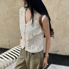 批发2026夏季欧式钉珠钩花镂空纯棉背心吊带女百搭叠穿坎肩纯色上衣