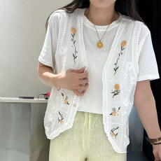 批发2026夏季新款韩系文艺风小清新重工刺绣小花绣花开衫薄款背心马甲