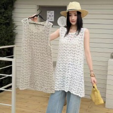 批发2026夏季新款设计感镂空针织背心女夏外穿独特中长款叠穿无袖上衣