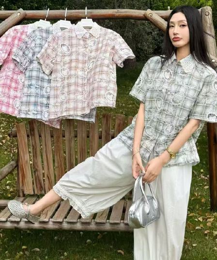 2026 여름 새로운 정장 칼라 자수 반팔 셔츠 무거운 작업 자카드 다용도 빛 럭셔리 셔츠 맨위