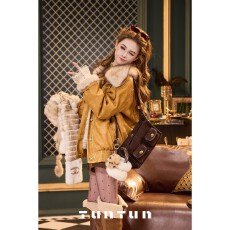 批发吞吞TUNT<b class='q'>秋</b>冬【油蜡博物馆】做旧艺术 复古机车风毛领夹克外套