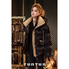 批发吞吞TUNT秋冬【鎏光羽绒】独特流光 高级撞色双层领连帽羽绒服