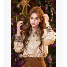 批发吞吞TUNT秋冬【羽辉衬衫】精致高级感缎面小香风翻领衬衫 加绒