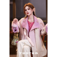 批发吞吞TUNT秋<b class='q'>冬</b>国色天香中式斗篷式重工雕花扣渐变色双面穿大衣