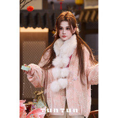 批发吞吞TUNT<b class='q'>秋</b>冬【良辰美景】温婉大气 国风提花毛球围脖双面羽绒服