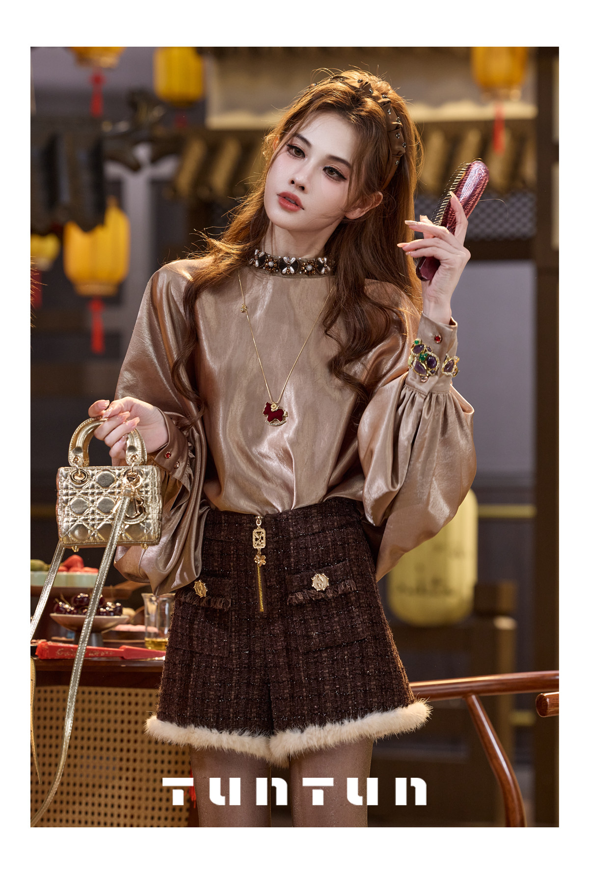 삼키기 tunt 가을 겨울 아름다운 다리 유치 섬세한 길다 다리 광택 실 트위드 하이웨이스트 거친 가장자리 샤오시엔 반바지