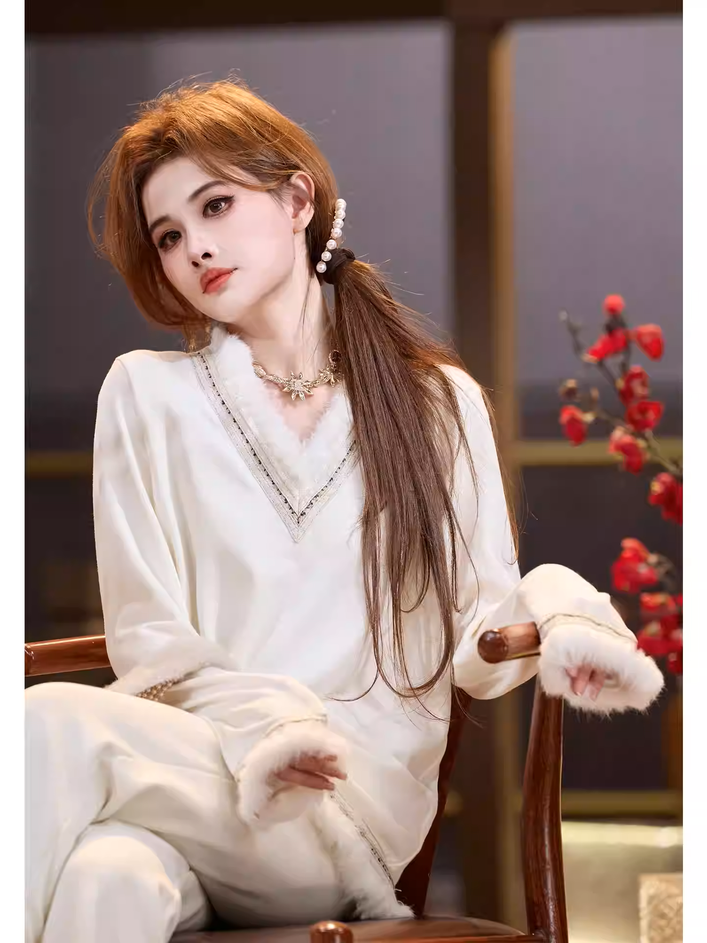 삼키기 tunt 가을 겨울 지점 켜기 눈 레이즈 안구 내 가져 가라. 슬림해 보이는 V넥 샤오시엔 리본 거친 가장자리 만나는 긴팔 티셔츠
