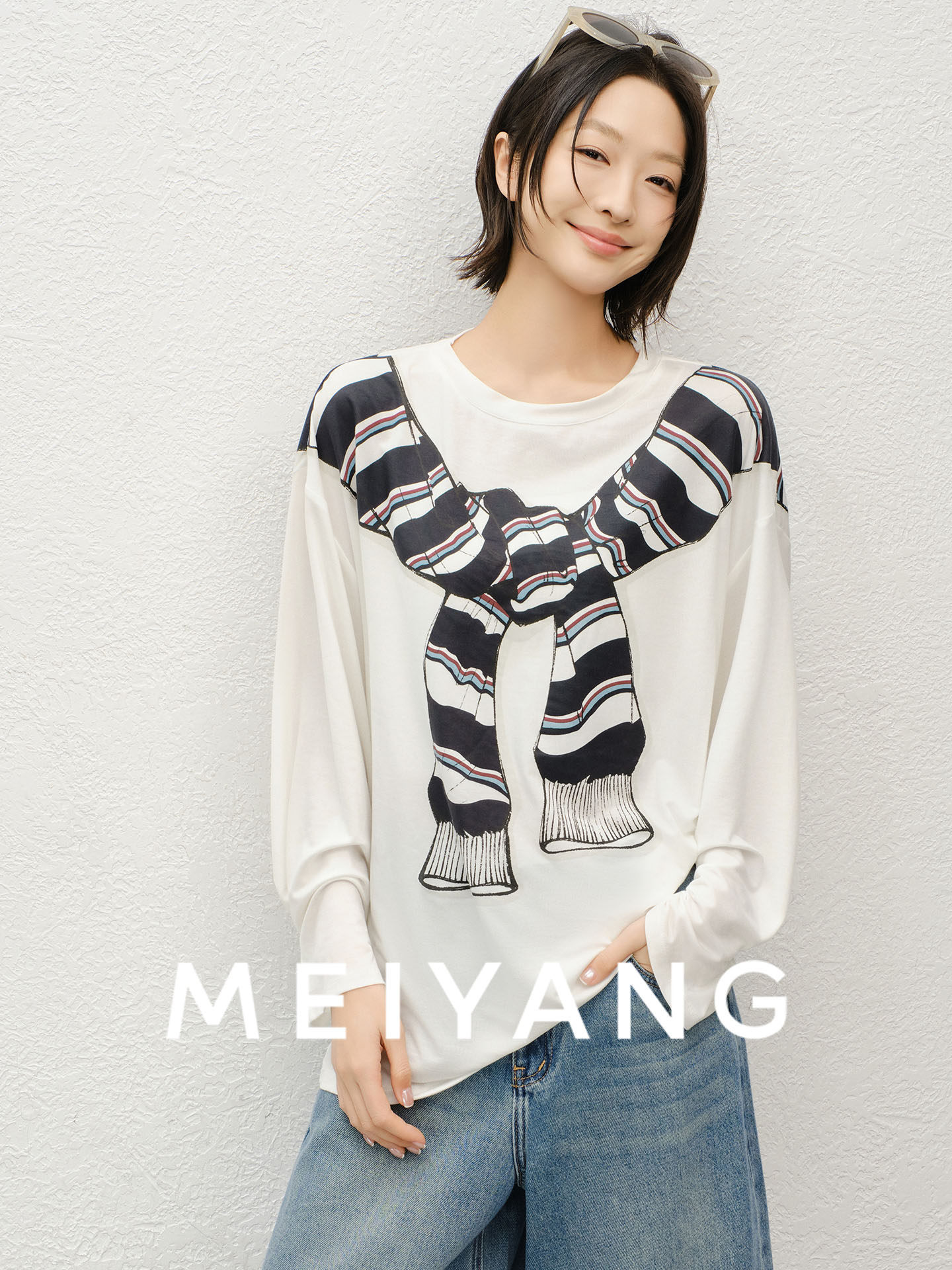 아름다움 대양 meiyang 숄 t 3 번 26 봄 라이 경기 서울 캐주얼 라운드 넥 프린트 긴팔 맨위 수요일