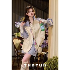 批发吞吞TUNT春夏轻氧日晴天的星光 轻奢光泽感烫钻撞色夹克外套