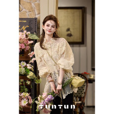 批发吞吞TUNT春夏【弗洛伊德】月光织梦 法式重工蕾丝<b class='q'>刺绣</b>灯笼袖<b class='q'>衬衫</b>