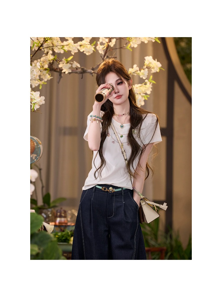 삼키기 tunt 봄 여름 꽃 신 어록 들 은 절묘한 장난기 넘치는 센스 무거운 작업 색상 보물 목걸이 프린트 긍정적 인 어깨 티셔츠