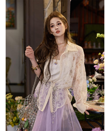 봄 여름 얕은 여름 마이크로 ~을 통해 질감 센스 깃발 스팽글 레이스 3 차원 모자이크 자수 셔츠