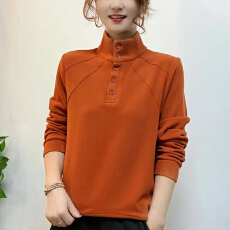 批发有货2025年春装新款德绒长袖t恤小众翻领上衣妈妈休闲卫衣<b class='q'>打底衫</b>
