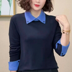 批发有货2025年秋冬新款德绒长袖t恤小众翻领上衣妈妈气质百搭打底衫