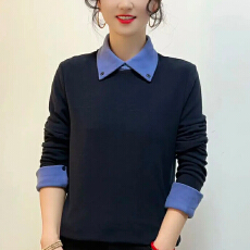 批发有货2025年冬装新款德绒长袖t恤小众翻领上衣妈妈气质百搭打底衫