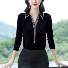 批发2026年春装新款长袖t恤妈妈翻领弹力<b class='q'>上衣</b>女气质小衫印花<b class='q'>中年女装</b>