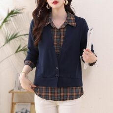 批发2026年春装新款假两件衬衫宽松遮肚<b class='q'>上衣</b>中年妈妈洋气百搭休闲小衫