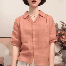 批发有货2026年夏装新款短袖棉麻衬衫翻领短袖t恤<b class='q'>中老年</b>妈妈衬衣百搭