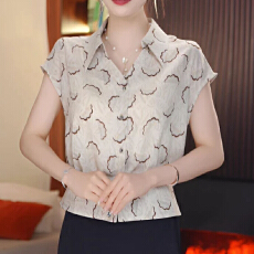 批发有货2026年夏装新款短袖衬衫印花上衣<b class='q'>中老年</b>妈妈时尚衬衣显瘦小衫