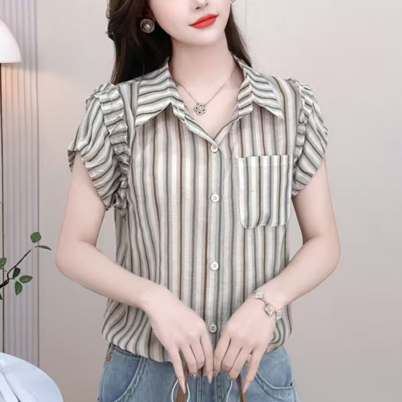 재고 있음 2026 년 여름 드레스 폭발 스트라이프 셔츠 작은 대중 맨위 영 엄마 외국 가스 작은 셔츠 패션 셔츠 여성