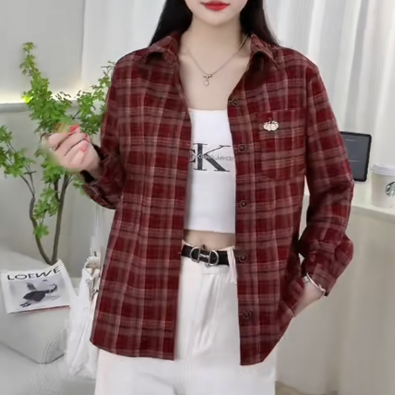 재고 있음 2026 년 봄 드레스 순면 연삭 털 격자 무늬 셔츠 셔츠 외국 가스 루즈핏 캐주얼 맨위 다용도 여성 코트
