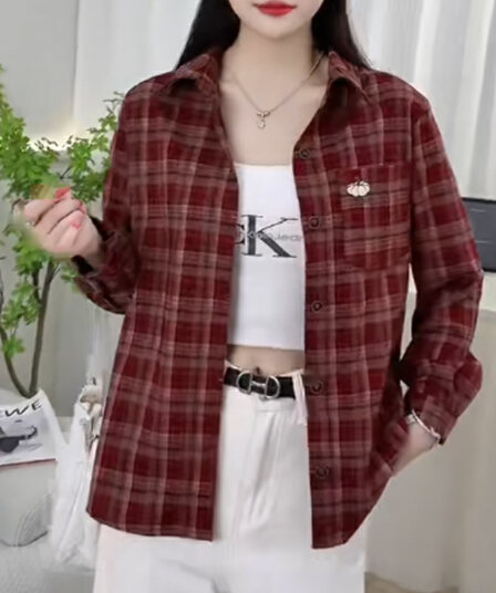 재고 있음 2026 년 봄 드레스 순면 연삭 털 격자 무늬 셔츠 셔츠 외국 가스 루즈핏 캐주얼 맨위 다용도 여성 코트