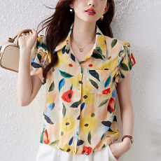 批发实拍2026年夏新款<b class='q'>印花</b><b class='q'>衬衫</b>宽松遮肚上衣年轻妈妈时尚女装洋气小衫