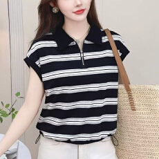 批发有货2026年夏装新款短袖t恤<b class='q'>宽松</b>休闲<b class='q'>上衣</b>时尚减龄条纹小衫百搭女