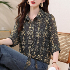 批发有货2026夏装新款真丝衬衫印花宽松遮肚上衣<b class='q'>妈妈</b>气质小衫洋气减龄