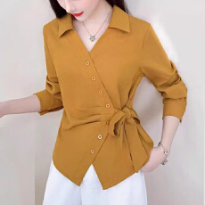批发有货2026年秋装长袖衬衫收腰纯色上衣气质衬衣年轻<b class='q'>妈妈</b>洋气小衫女