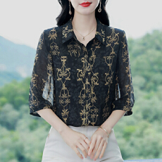 批发有货2026年夏装新款衬衣印花衬衫气质宽松遮肚上衣中年妈妈装小衫