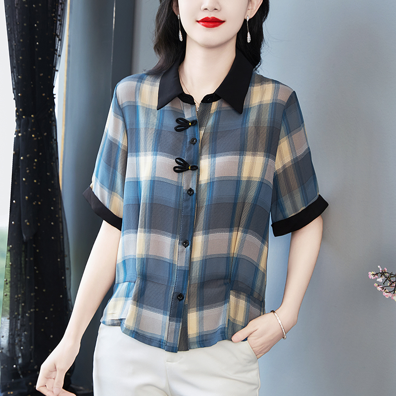 실사 2026 년 여름 드레스 새로운 쉬폰 셔츠 루즈핏 표지 배 맨위 영 엄마 패션 새로운 중식 셔츠
