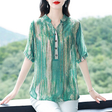 批发有货2026年夏装天丝棉麻上衣宽松遮肚妈妈薄款小衫加肥<b class='q'>加大码</b><b class='q'>女装</b>
