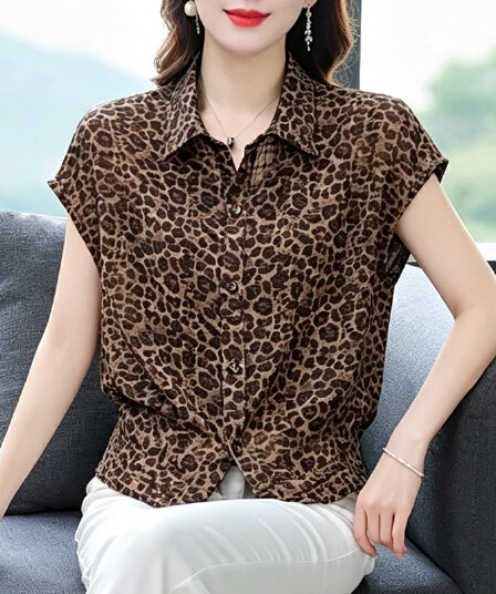 재고 있음 2026 여름 드레스 새로운 폴로 칼라 반팔 셔츠 캐주얼 작은 셔츠 루즈핏 표지 배 맨위 영 엄마 오픈 가디건