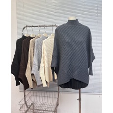 批发小众设计感慵懒风蝙蝠袖斗篷式半高领毛衣女秋冬季新款<b class='q'>宽松</b>针织衫