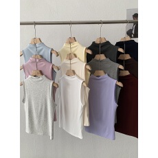 批发韩版早秋<b class='q'>韩国</b>东大门新款通勤风纯棉无袖高领修身辣妹淑女背心上衣