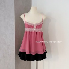 批发秋上新甜心莓莓撞色蕾丝吊带<b class='q'>雪纺</b><b class='q'>衫</b><b class='q'>背心</b>