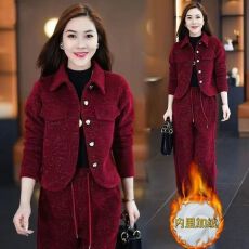 批发【华夫格复合贝贝绒】新款套装2026时尚洋气休闲外套修身两件套