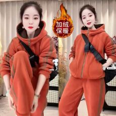 批发【奥粒绒复合北极绒】韩系高级休闲运动卫衣阔腿裤加绒加厚两件套